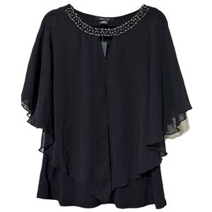 Adele & May women’s size XL black blouse pullover beaded keyhole neck new